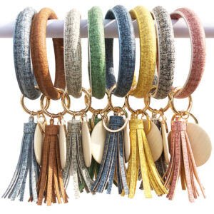 Wholesale Imitation Linen PU Leather Bracelet Keychain