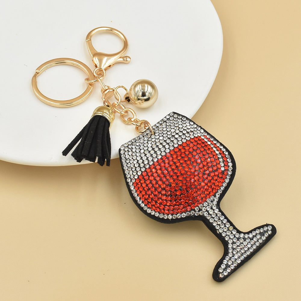 wholesale Metal Rhinestone Wine Glass Butterfly Ppy Keychain