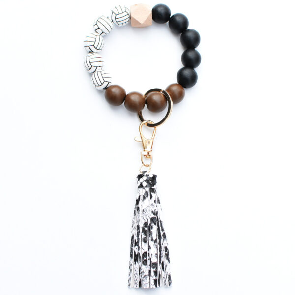 Wholesale Ball Wooden Beads Beaded Wrist Keychain