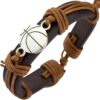 Wholesale Sports Leather Football Basketball Hockey Alloy Adjustable Hand Woven Football Leather Bracelet