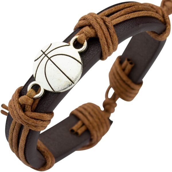 Wholesale Sports Leather Football Basketball Hockey Alloy Adjustable Hand Woven Football Leather Bracelet