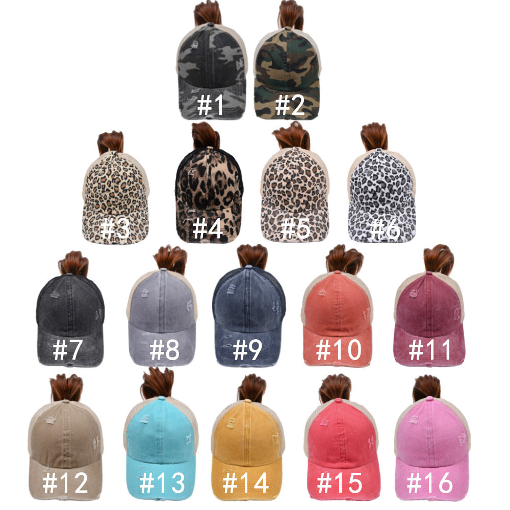Wholesale lyester Washed Crossover nytail Baseball Cap