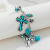 Wholesale Turquoise Antique Cross Bead Carving Silver Turquoise Vintage Style Irregular Fashion Bracelet