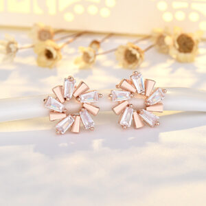 Flower Zircon stud earrings (rose gold plated for color retention)