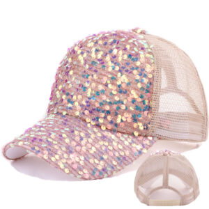 Beige-Color Sequin Mesh Cap / Adjustable