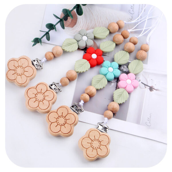 Wholesale Baby Products Flower Soothing Silicone Flower Silicone Beads Pacifier Chain