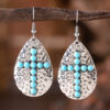 Wholesale Vintage Bohemian Geometric Drop-Shaped Turquoise Cross Pendant Earrings