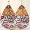 Wholesale Leopard Print Stitching Drop-shaped Leather Earrings