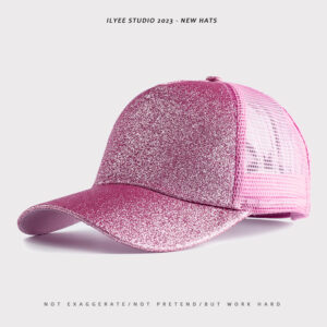 Solid color sequins back open ponytail net cap light purple / Adjustable