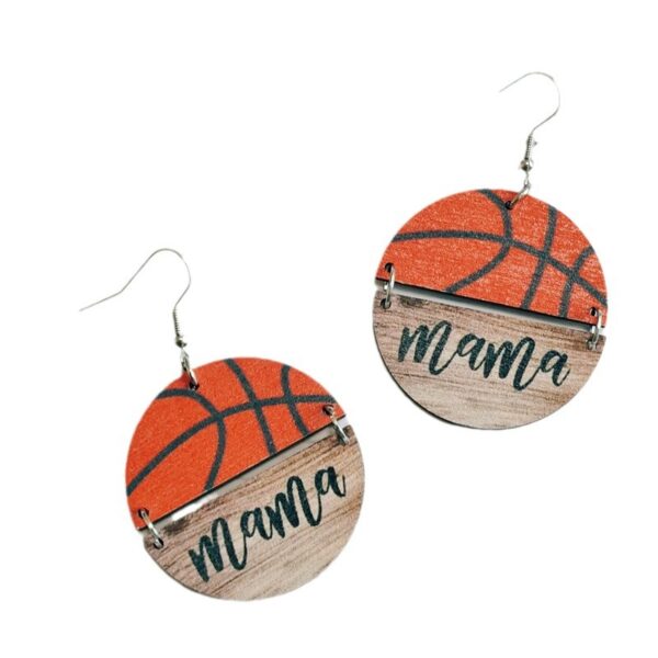 Wholesale Mother's Day Basketball Wooden Round Earrings