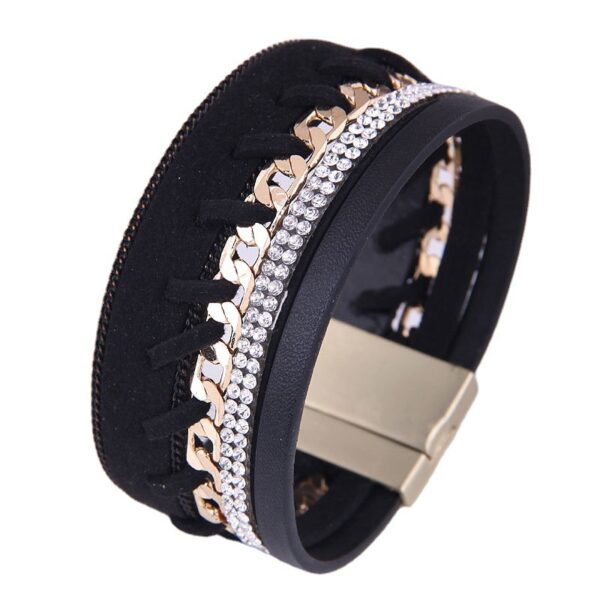 Wholesale Diamond Studded Leather Magnet Alloy Bracelet