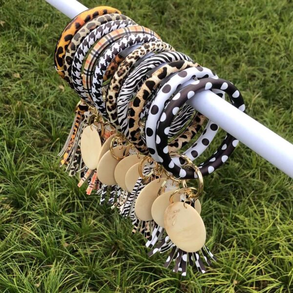 Wholesale Leopard Houndstooth Zebra Tassel Leather Wrist Keychain