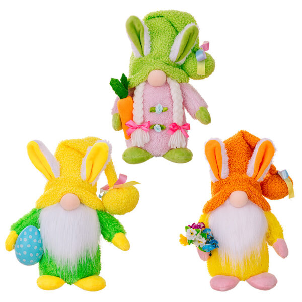 Wholesale Easter Illuminated Faceless Doll with Rabbit Ears, Holding Colored Eggs, Dwarf Polyester Doll Decorations