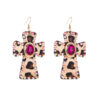 Wholesale Diamond Cross Leopard Print Leather Earrings