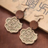 Wholesale Rose Flower Vintage Double Leather Wood Chip Earrings