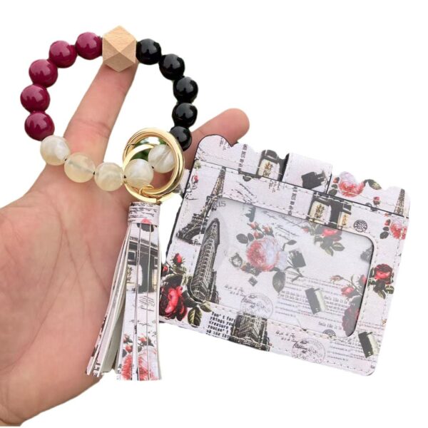 Wholesale Colorful Beads PU Leopard Snake Print Coin Purse Keychain