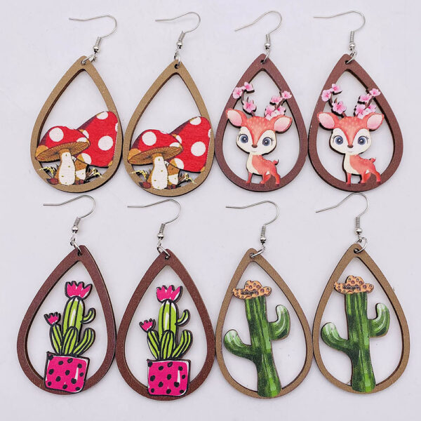 O1CN012cKZwG26rWSxx9T9U_2209785017715-0-cib Wholesale Hollow Cactus Wooden Elk Mushroom Print Earrings