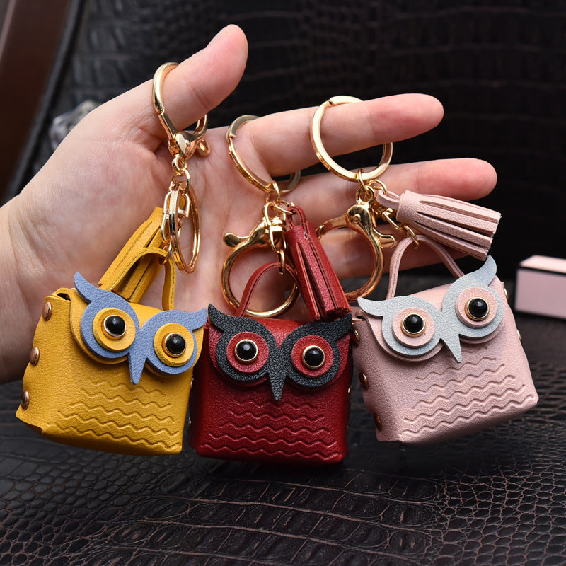 Wholesale Metal Leather Owl Coin Purse Keychain