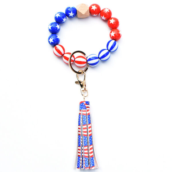 Wholesale Independence Day Wooden Beads Wrist Keychain