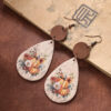 Wholesale Vintage Cork Leather Skull Pumpkin Flower Wood Chip Earrings