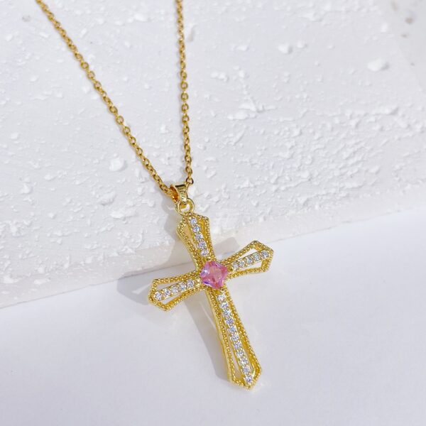 Wholesale Brass Gold Plated Cross Pendant Zircon Cast Titanium Steel Chain Necklaces