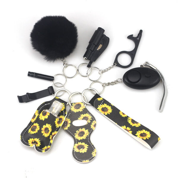 Wholesale Bottle Opener Whistling Hand Sanitizer Leather Case Wool Ball Key Chain Set