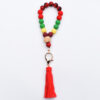 Wholesale Wooden Bead PU Printed Tassel Pendant Wrist Keychain