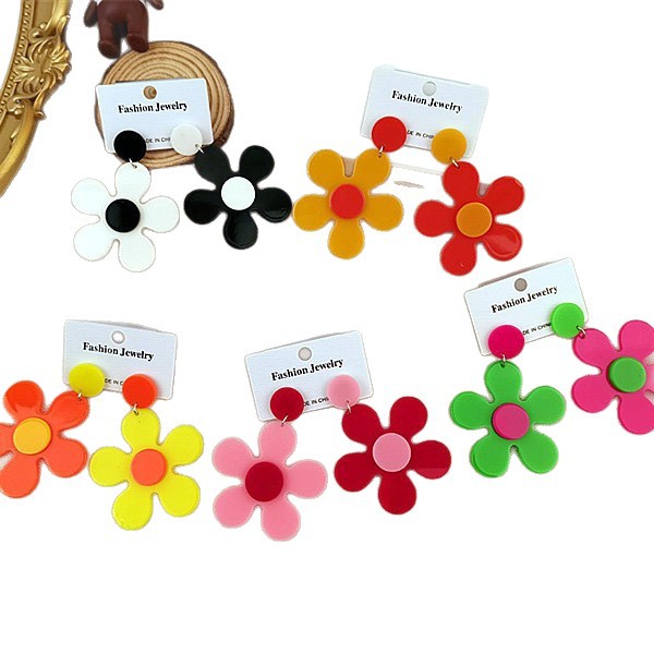 O1CN012hqAt027ScrBYrFfB_3843297796-0-cib Wholesale Fashion Contrasting Color Five-petal Flower Acrylic Earrings