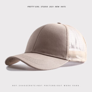 Solid color rear opening ponytail net cap khaki / Adjustable