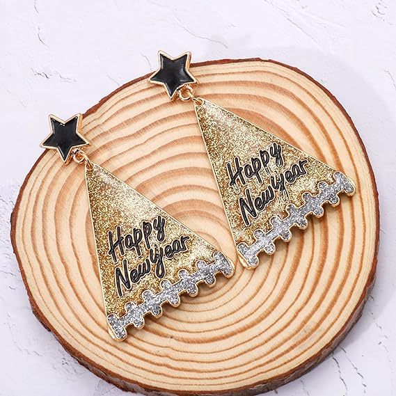 O1CN012lmUrP1YkvtJFryDe_2216150023098-0-cib Wholesale Creative Triangle Alloy Happy New Year Christmas Eve Party Earrings