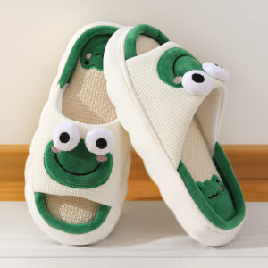 Wholesale Cute Milk Frog Cartoon Linen Thick Sole Slippers