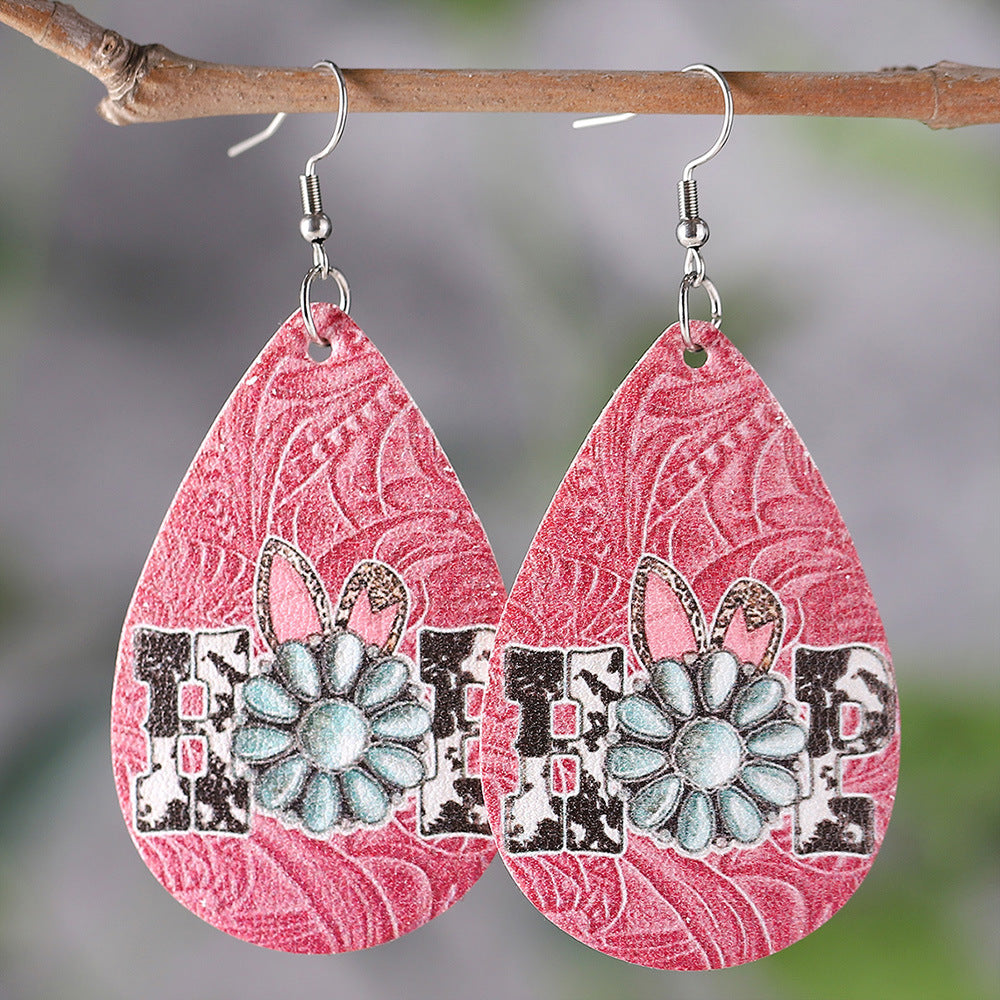Wholesale Jewelry Easter Leopard Turquoise PU Leather Earrings