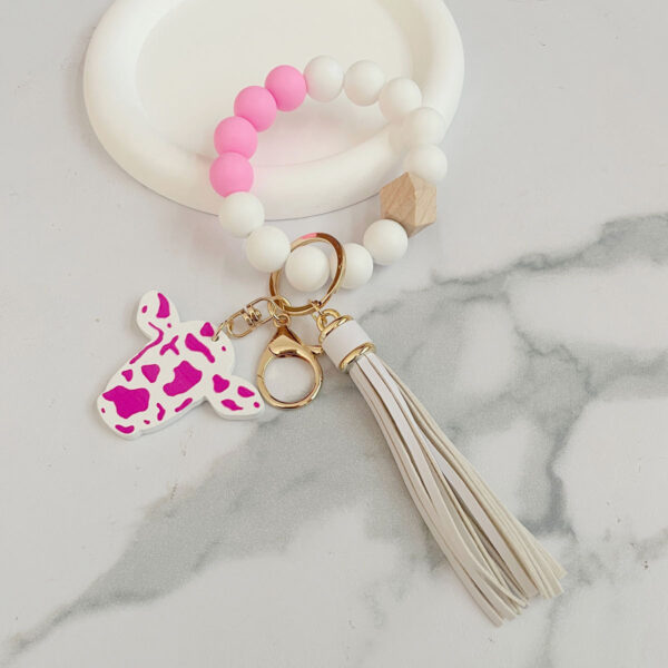 Wholesale Western Style Cow Head Colorful Silicone Beaded Wrist Keychain