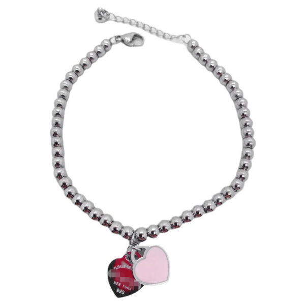 Wholesale Double Heart Bead Titanium Steel Peach Heart Pendant Love Epoxy Bracelet