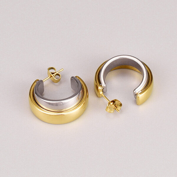 Wholesale Dual Color Overlapping Splicing Double Ring Gold-plated Earrings
