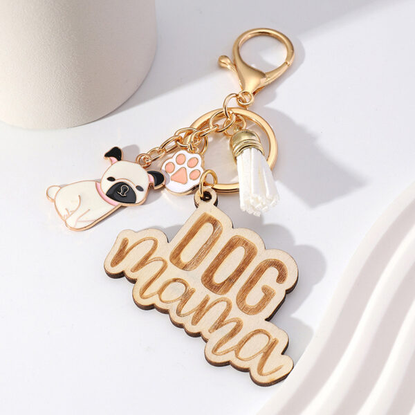Wholesale Metal Lettering Wood Colorful Flow Mother's Day Keychain
