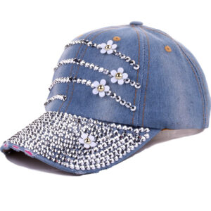 #2 denim blue small flower Diamond baseball cap / Adjustable