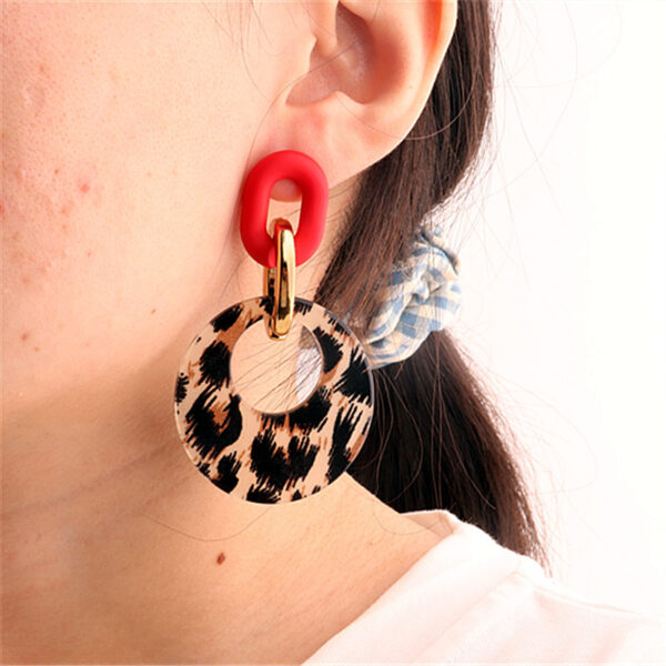 Wholesale Geometric Leopard Print Circle Acrylic Earrings