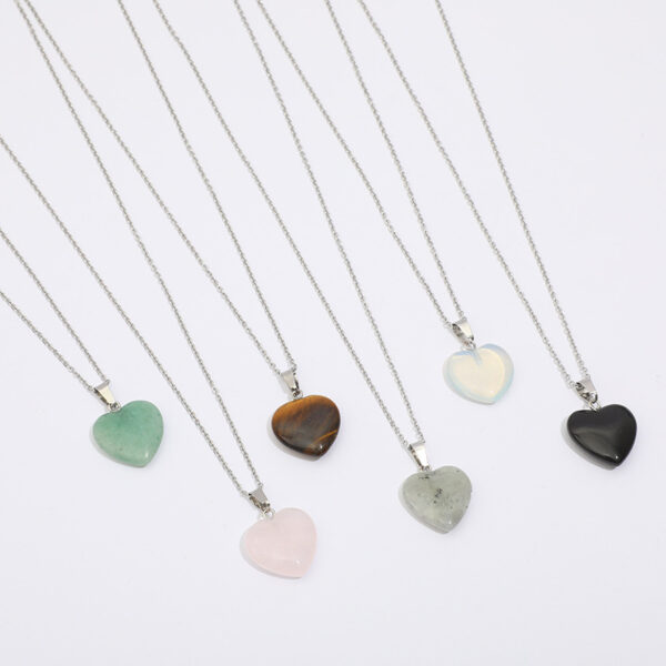 Wholesale Luminous Pendant Heart Natural Stone Titanium Steel Chain Necklaces