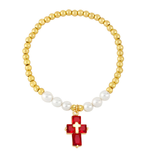 Wholesale Copper Plated Real Gold Cross Pendant Beaded Bracelet