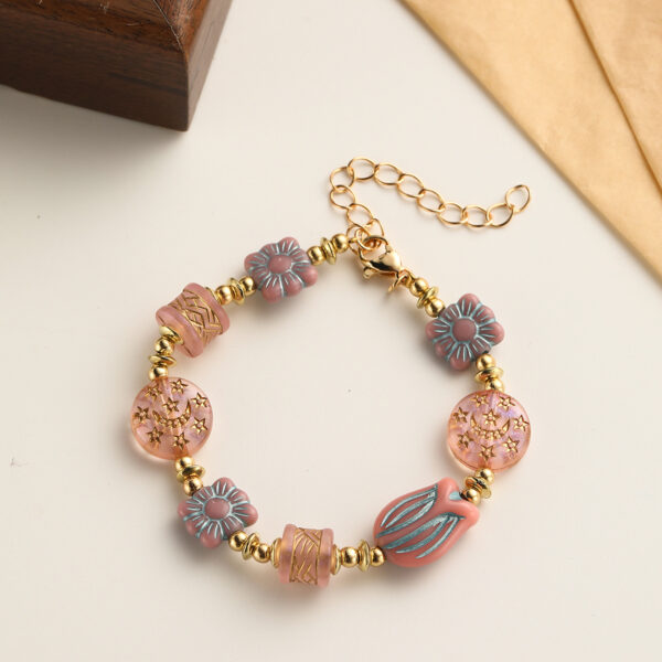 Wholesale Literary Retro Golden Colorful Glass Beaded Bracelet