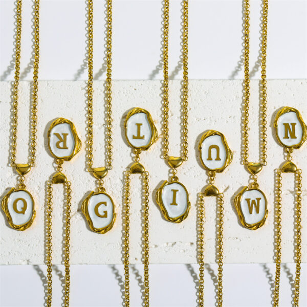 Wholesale 26 Letters Oil Dripping Three-dimensional 18K Gold Plated Stainless Steel Necklace