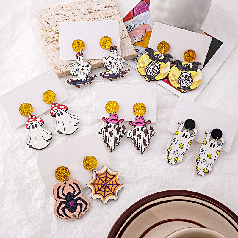 Wholesale Party Funny Bat Wooden Earrings