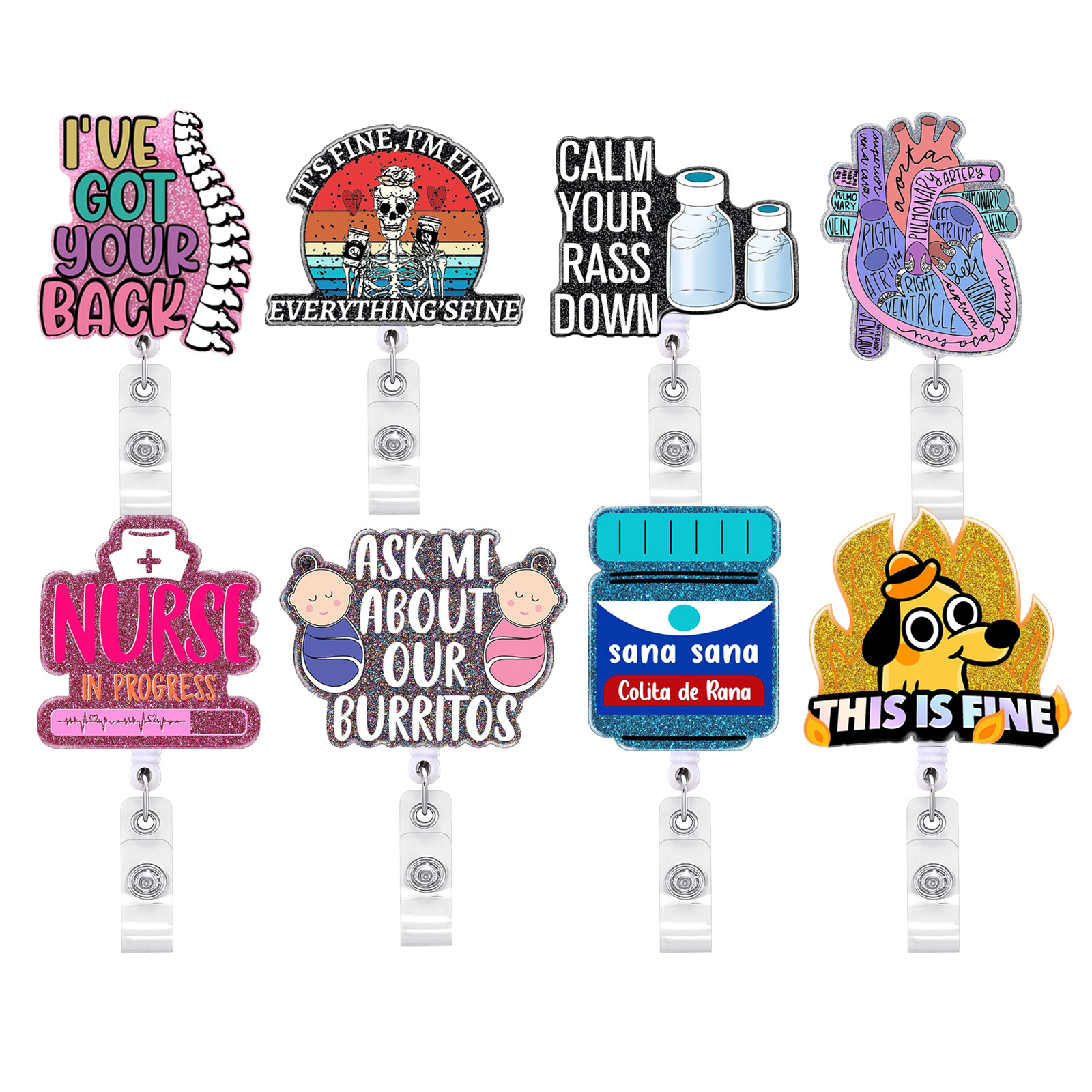 Wholesale Amazon teacher oice Medical medicine bottle nurse cap easy pull buckle certificate buckle student telescopic clip badge reel