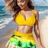 Wholesale Split High Waist Ruffle Print Swimwear
