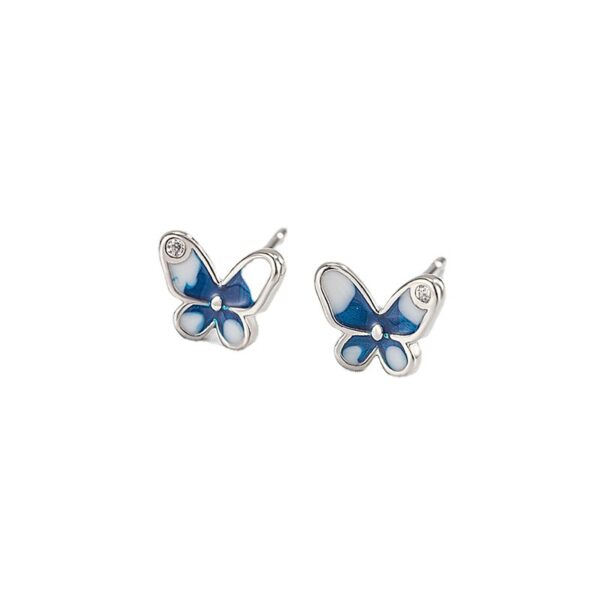 Wholesale Flash Diamond Blue Butterfly Copper Earrings