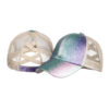 Wholesale Women's Ombre Glitter Double Cross Elastic Mesh Ponytail Baseball Cap