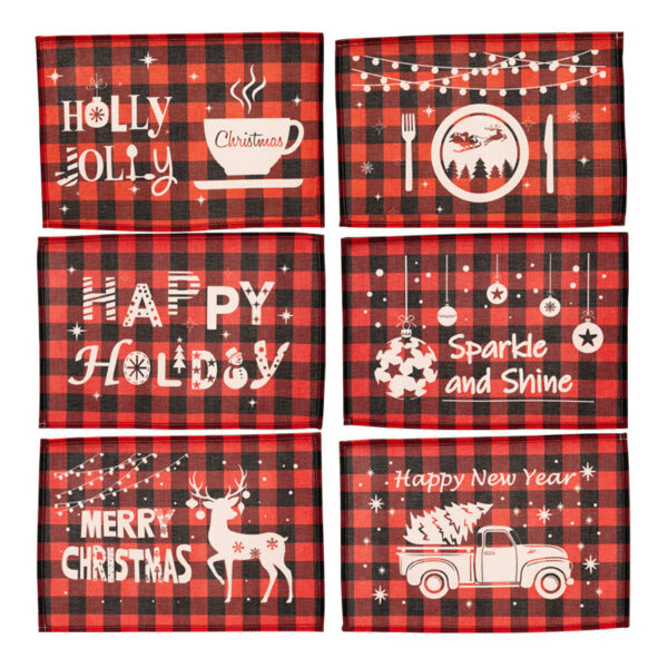 Wholesale Christmas New Santa Claus Fabric Knife and Fork Set Christmas Table Decoration Red and Black Plaid Printing Mat