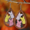 Wholesale Easter Openwork Bunny Wooden Earrings