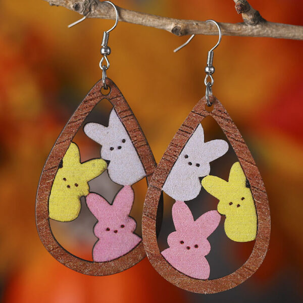 Wholesale Easter Openwork Bunny Wooden Earrings